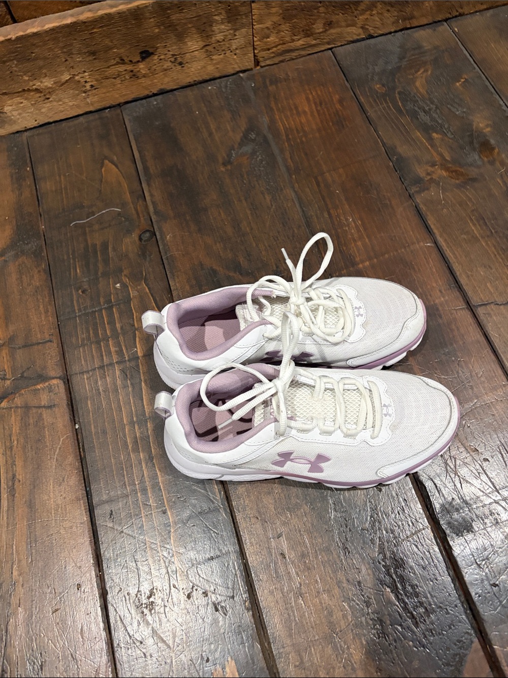 Under Armour Girls White and Light Pink Athletic Sneakers
